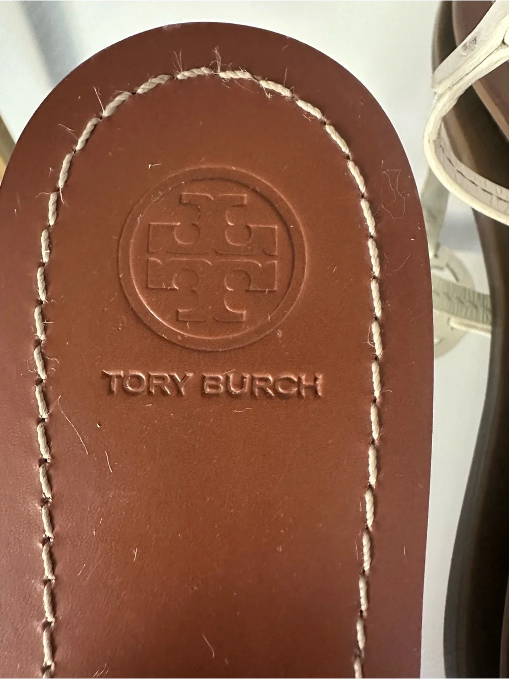 Tory Burch White Logo Thong Sandals with Brown Footbed Sz 9
